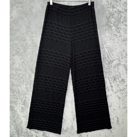 Tianello Palazzo Pants Womens Large Black Textured Wide Leg USA Made Rayon Blend - Picture 1 of 11